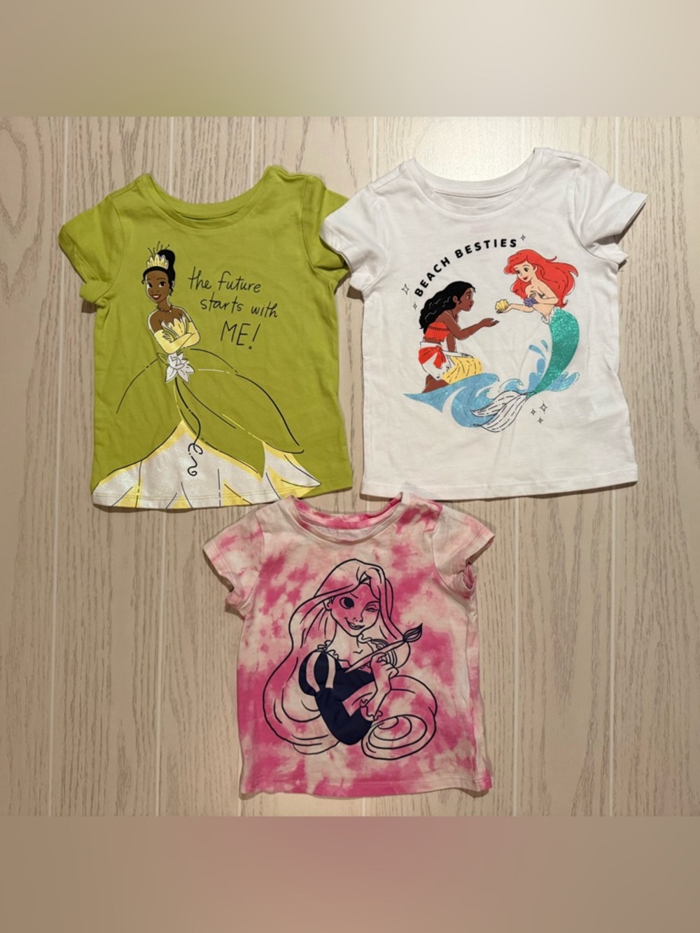 Disney Princess Toddler Girl Tee Bundle 2T Ariel Moana Rapunzel Tiana 3pc